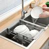 Adjustable Dish Drainer Stainless Steel Extendable Sink Drain Rack Fruit Drain Organizing Basket Tableware Rack for Kitchen Tool