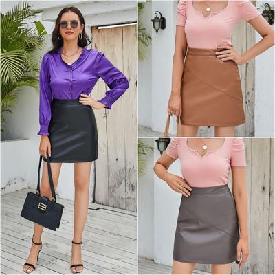 2024 New European & American Ladies' PU Leather Elastic Stretch Short Skirt - Summer Style