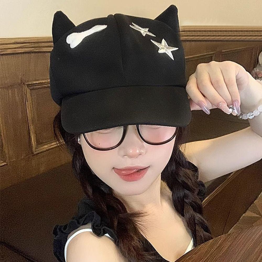 Harajuku Cat Ears Baseball Cap Y2k Visor Cap Fashion Star Peaked Hat  Women