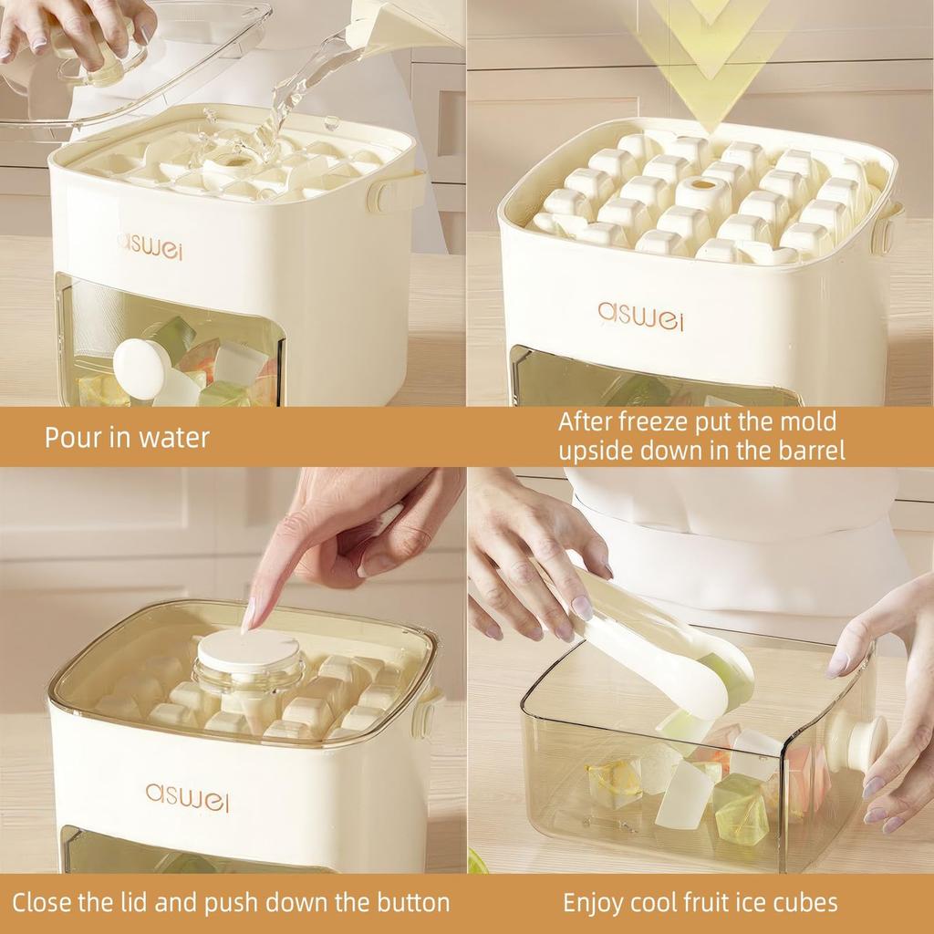 Extra-Large 48-Ice Cube Maker with Easy Glide Double Layer Food-Grade Tray for Refrigerator Perfect for Whiskey & Cocktails