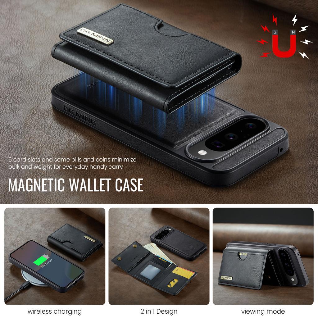 DG.MING M6 Series For Google Pixel 10/10 Pro Case Magnetic Wallet PU + PC + TPU Phone Cover