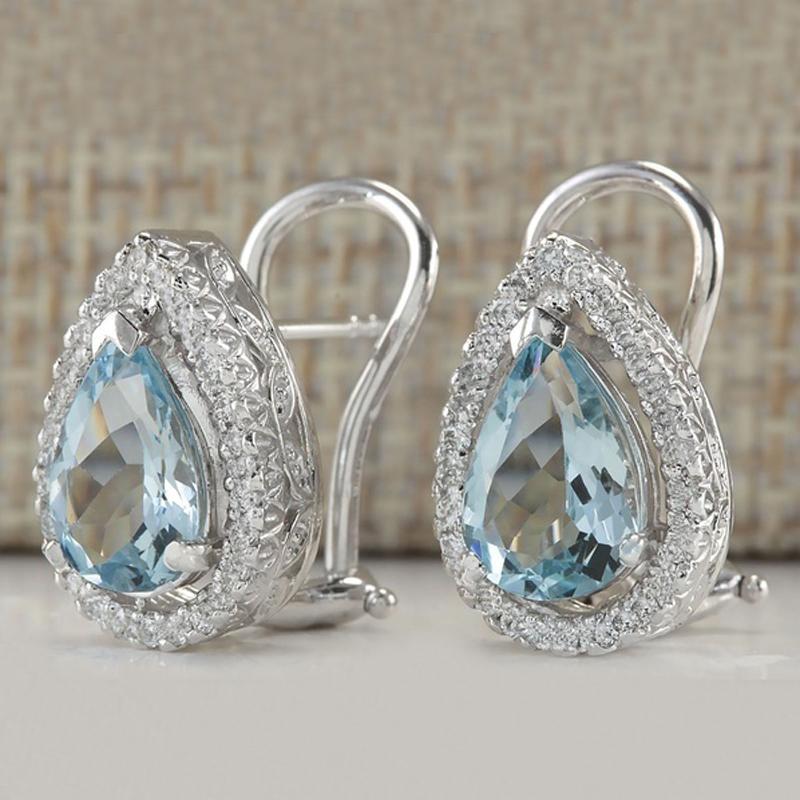 Fashionable Silvery Color Oval Artificial White Stone Earrings For Women Perfect Ear Jewelry For Party Gift
