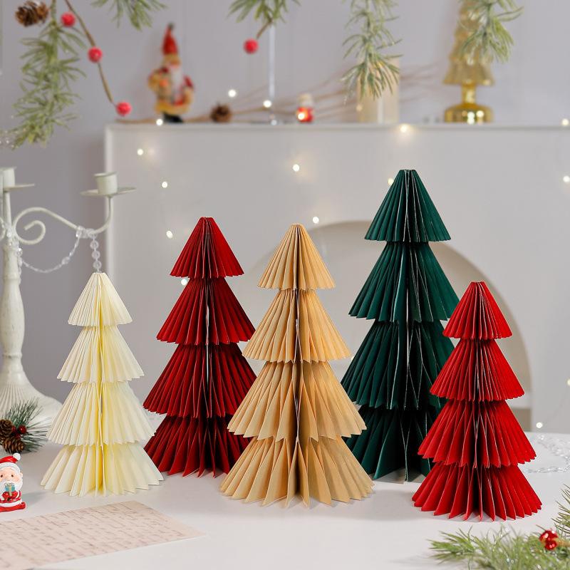 Christmas Decorations Three-dimensional Honeycomb Paper Folding Small Christmas Tree Desktop Ornaments Window Atmosphere Scene Layout