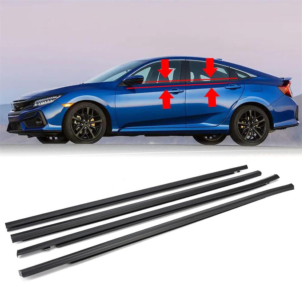 

New 4Pcs Weatherstrip Window Moulding Trim Seal Belt For Honda Civic 16-21 Sedan