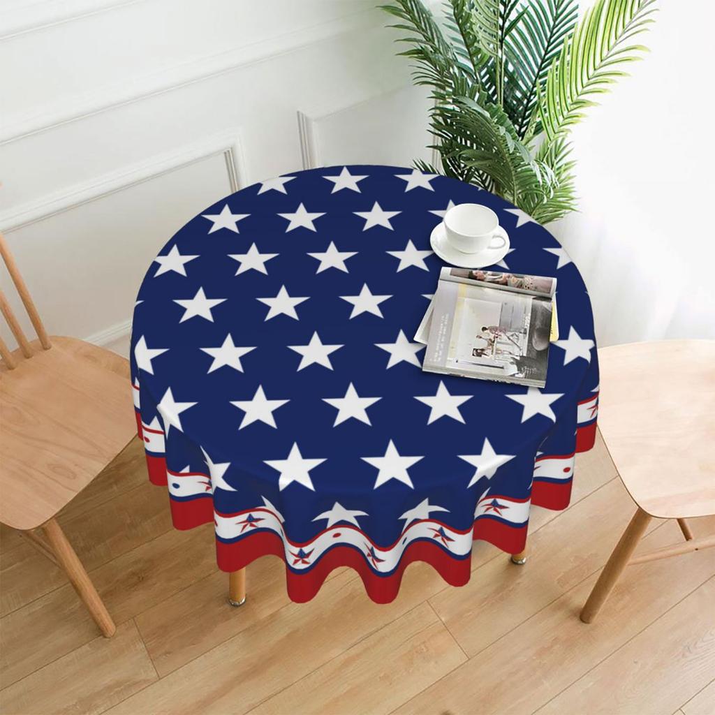 Round Tablecloth Star Patterned Polyester Fabric with Decorative Border for Dining Parties and Events Use