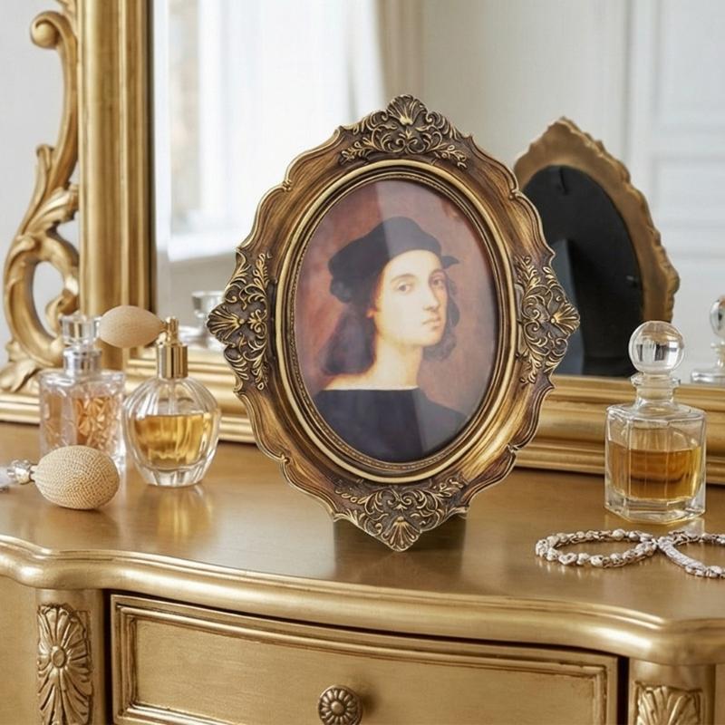 Cornice Rettangolare Antica e Riccamente Decorata per Tavolo o Parete, Cornice per Foto Retrò, Cornice Decorativa per Arredamento Casa