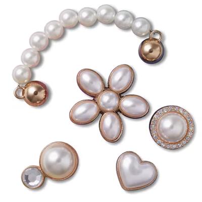 Floral Embellishment Elegant Texture Five-Piece Set Pearl Shoes Women's White