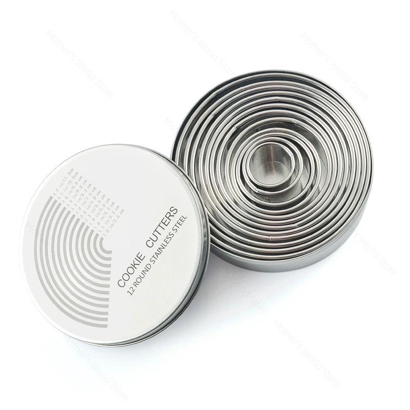 12-Piece 304 Stainless Steel Cookie Biscuit Cutter Set, Round Pastry Donut Doughnut Cutter Mold Rings Set Baking Tools