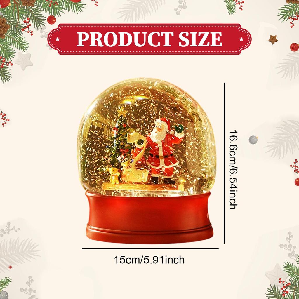 Christmas Snow Globe Table Centerpiece Music Box with Swirling Water Glittering Night Light Christmas Decoration for Desk