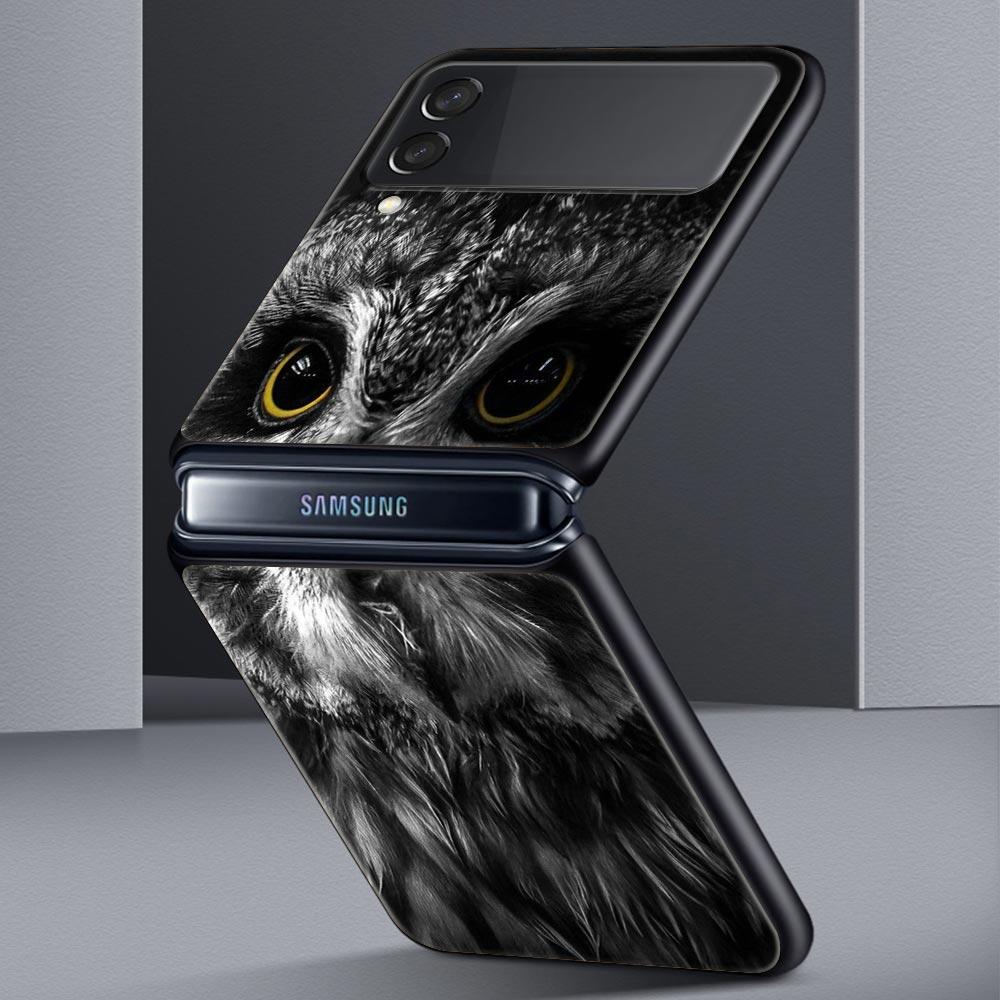 For Samsung Galaxy Z Flip 3 4 5 Hard Black Folding PC Phone Case Cartoon Girl Gifts Lovely Owl For Samsung Z Flip3 Back Cover
