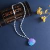 Amber Beeswax Gradient Purple-Blue Necklace Water Drop Flowers Pendent Necklace For Women Unisex Beaded Pendant Ornaments Gift