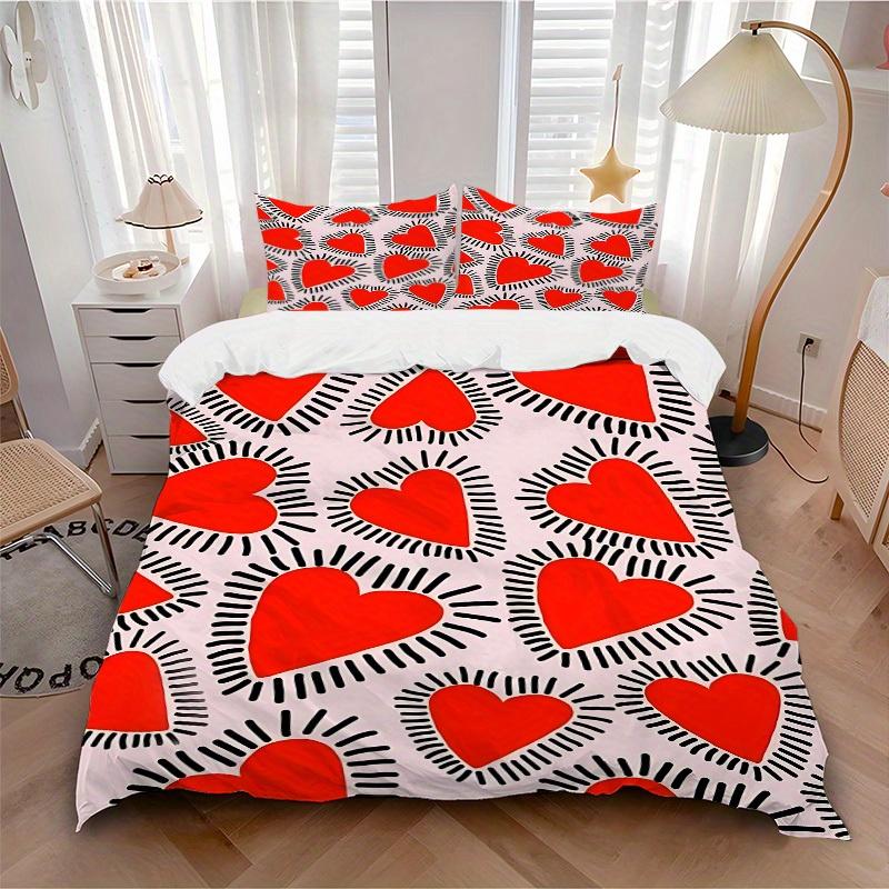 3pcs Heart Pattern Bedding Set, Breathable and Soft, Suitable for All Seasons, Ideal for Home Use, Suitable for Bedroom Decor yy250821234