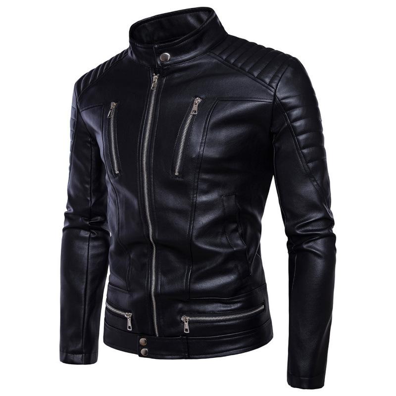 New autumn and winter men's locomotive leather jacket slim-fitting multi-zipper leather jacket men's jacket European size