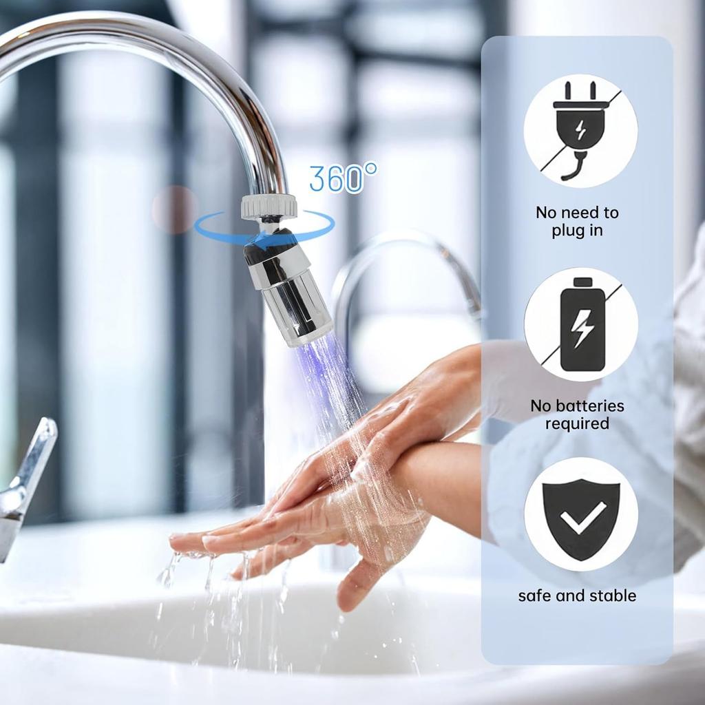 3 Colorful LED Faucet 360 Degree Rotation 3 Color Temperature Change Sensor Bright LED Light Accessories for Restaurant Bathroom Kitchen