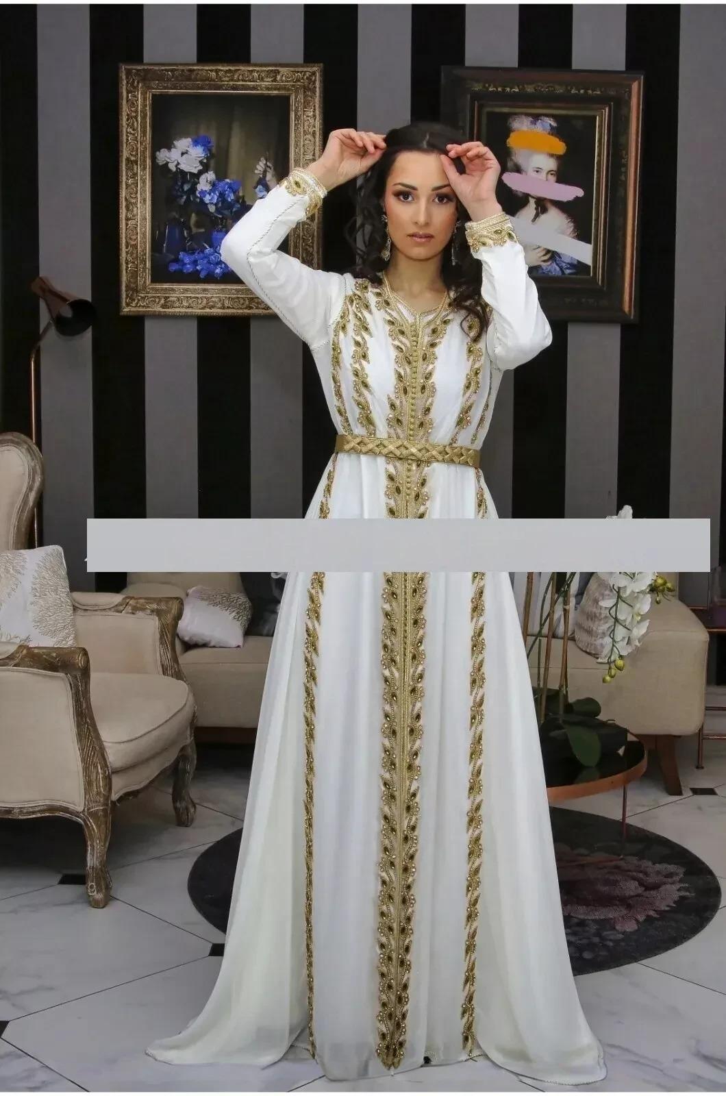 

Белый стильный марокканский кафтан Дубай Абая Фараша Платье Необычное длинное платье ручной работы FREE SIZE белый