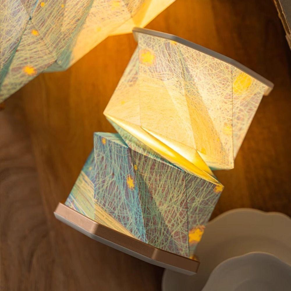 Portable Design Folding Paper Light Starry Sky Pattern Origami Lamp Led Table Lamp  Reading Light