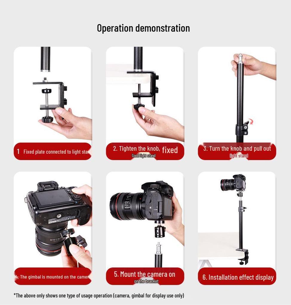 Telescopic Phone Stand with Strong Clamp for Live Broadcasts and Overhead Food Photography, Includes Fill Light