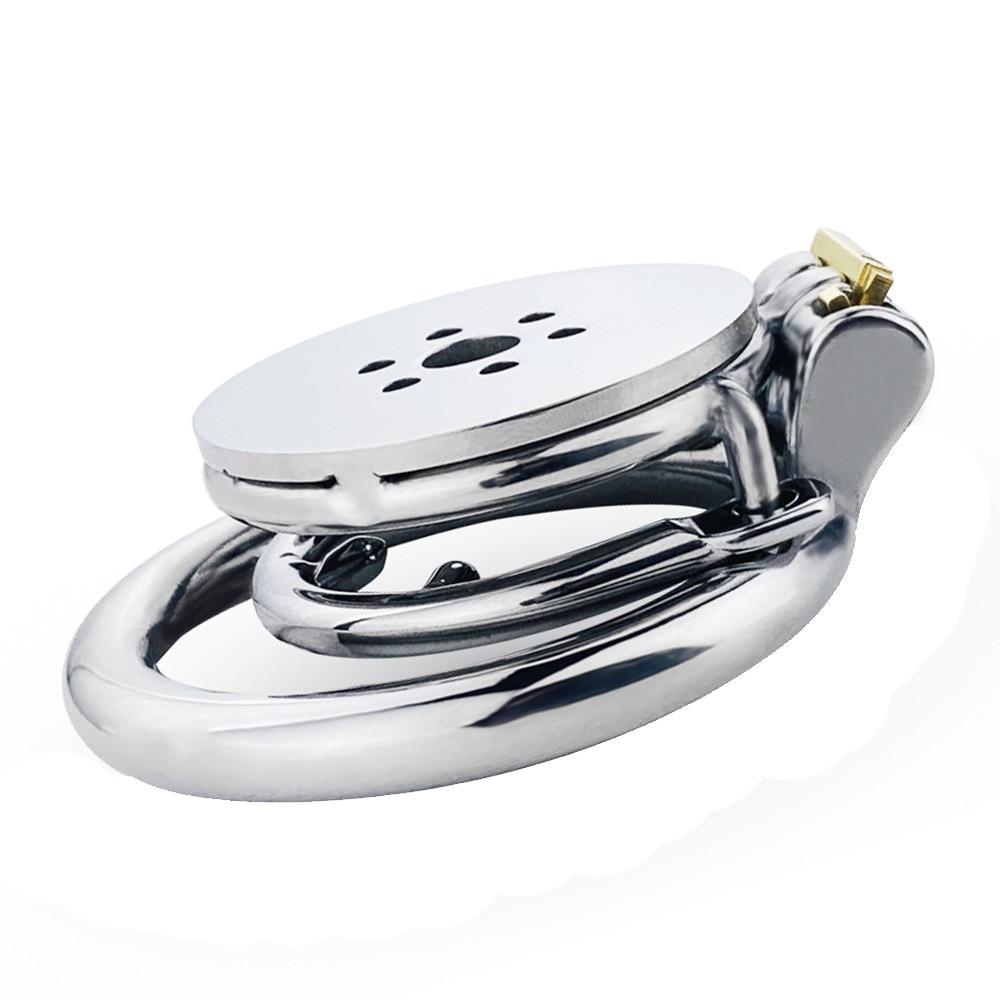 Men's Stainless Steel Penis Cage Chastity Lock Plus Anti-off Ring CB Lock Gay Sex Toy Cock Ring Slave Urethral Chastity