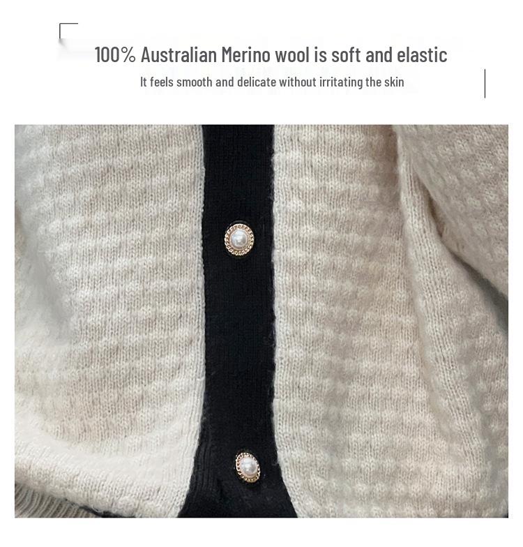 2025 A/W Women's V-Neck Color Block Tweed Knit Cardigan Sweater - Long Sleeve Base Layer