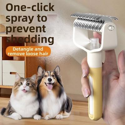 Stainless Steel Pet Dematting Comb Creative Anti-tangle Pet Hair Thinning Brush Skin Friendly with Sprayer Dog Deshedding Brush