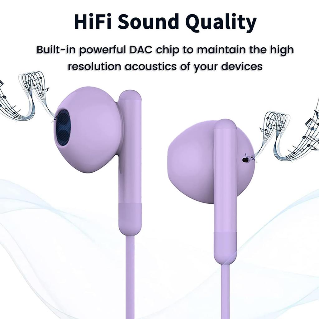 Wired HiFi No Deep Remote Control Compact and Compatible with iPhone Type-C Earphones, Earphones, Ergonomic, USB-C, Tangle-Free, Lag, Bass, Included,