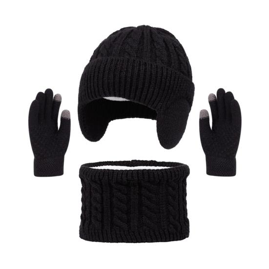 3Pcs/Set Kids Hat Scarf Gloves Set Colorful Twist Texture Hat Thickened Plush Lining Neck Gaiter Knitted Gloves Set