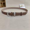 Women Trendy Solid Color Leather Belt With Metallic Buckle For Style Everyday