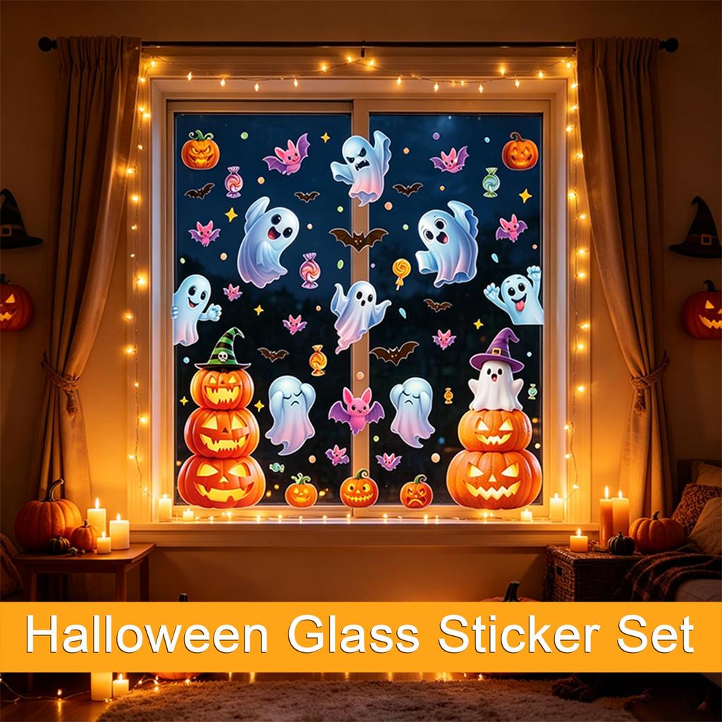 Halloween Window Clings Set - Decals for Glass Surfaces, Removable and Reusable for Home Party Decor