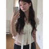 White Puff-sleeved Short-sleeved Shirt for Small Women, Summer and Korean Style Chic Ribbon Waist Short Top