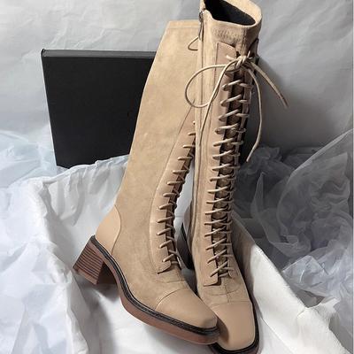 Fashion High Heels Women Long Boots Chunky Lace Up Designer Shoes Fashion Winter Dress Luxury Pumps 2025 Goth Chelsea Botas Mujer Shoes