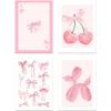 4Pcs Pink Bow Cherry Disco Ball Poster Wall Decor, Cute Balloon Dog Posters, Girls Bedroom Decoration Pink Photos Unframed