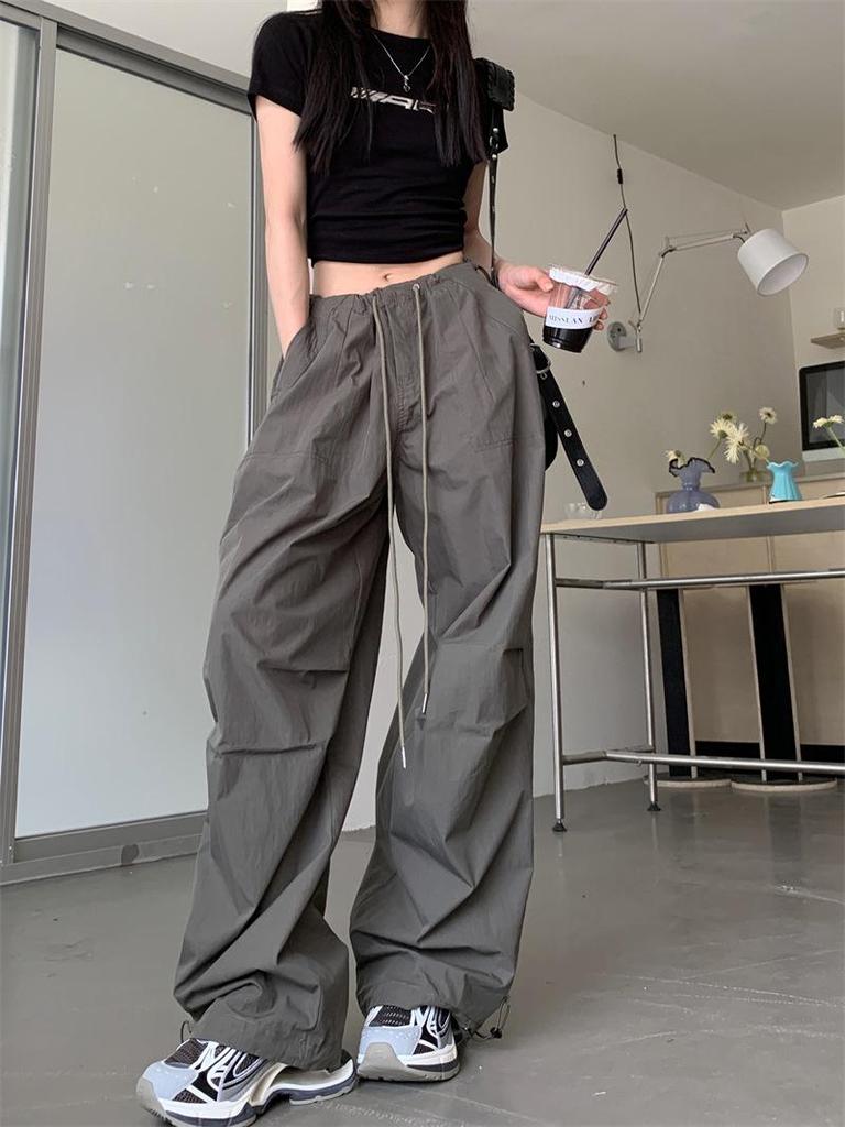"Women's American Retro High-Waist Drawstring Wide-Leg Overalls - Summer Trendy Floor-Length Pants"