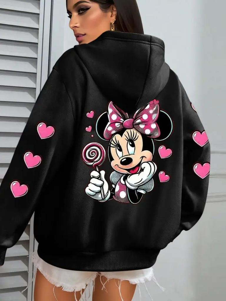 Vintage Disney Minnie Hoodie Women Men Oversized Casual Pullover Sweatshirt Streetwear Long-sleeved Tops Spring Autumn Fashion