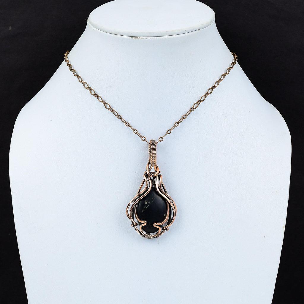 Unique Golden Apache Pyrite Gemstone Handmade Pure Copper Wire Wrapped Pendant Jewelry