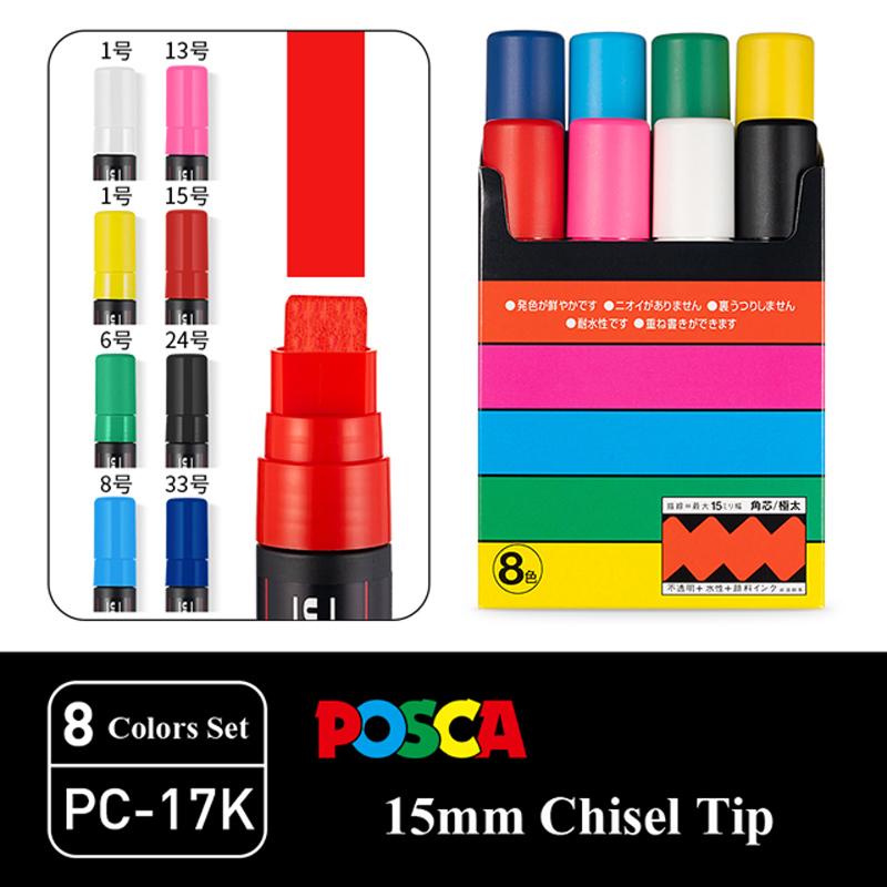Japan Uni POSCA Markers Set Water-Based Acrylic Paint Pen Rock Painting PC-1M PC-3M PC-5M PC-8K PC-17K Full Colors Range Drawing