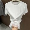 Special Xiaohongshu cotton elastane white lace splicing front shoulder short sleeve t-shirt women
