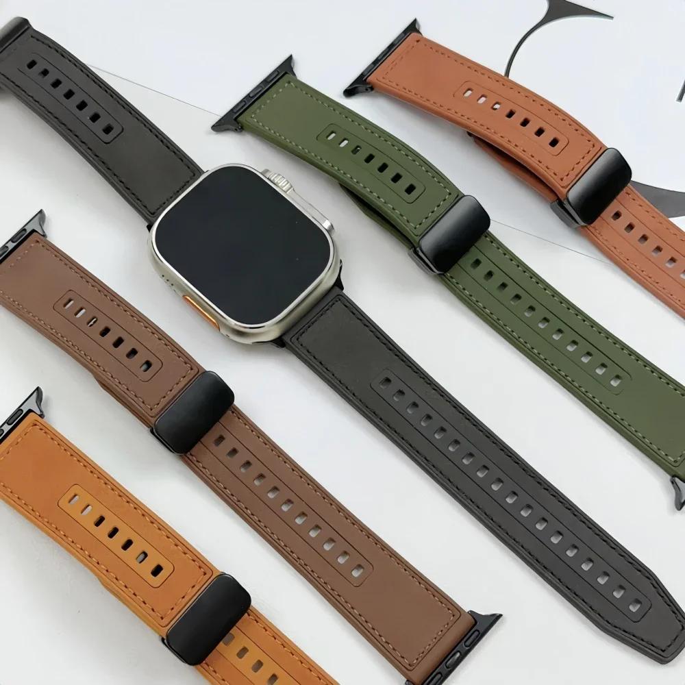 Leather Loop Strap For Apple Watch Ultra Band 49mm 46mm 45mm 41mm 42mm 38mm Silicone Bracelet for IWatch Series11 10 9 8 7 3 4 5 6 Se 40mm