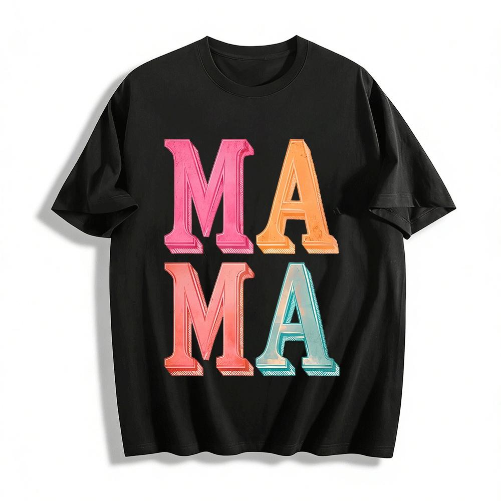 

Retro Gradient MAMA Print Short Sleeve Mother s Day Top Pure cotton T-shirt XXS