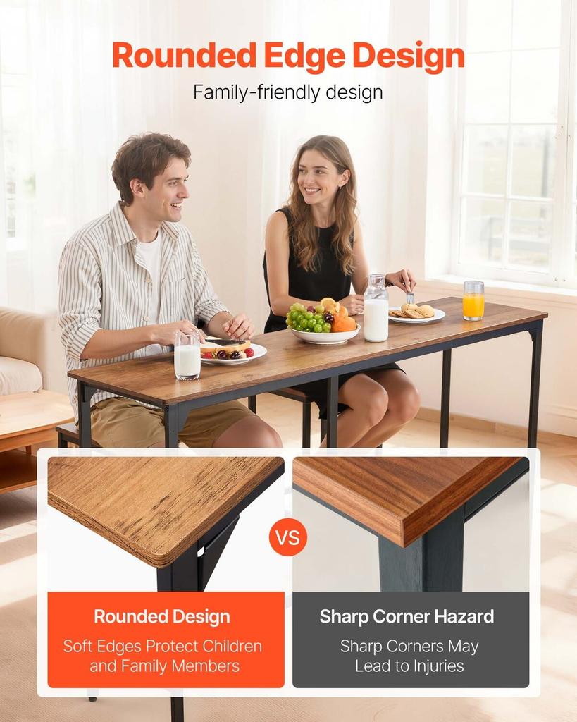 Bar Table, 1PCS 1600.2mm Kitchen Bar Table, Tall Dining Tables with Rounded Edge, Rectangular High Top Kitchen Tables for Balcony, Living Room, Light