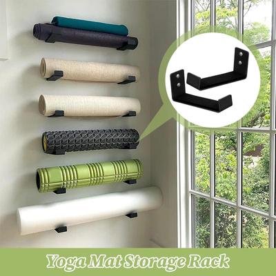 Yoga Mat Wall Mount 2 Pieces Yoga Foam Roller Wall Storage Hanger Aluminum Organizer For Resistance Bands Towel Strap Gym