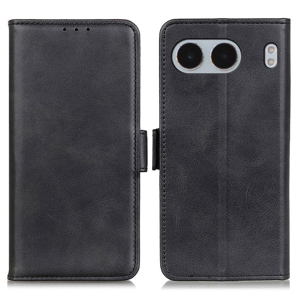 

For OnePlus Nord 4 Case Stand Cowhide Texture PU Leather Phone Cover Black