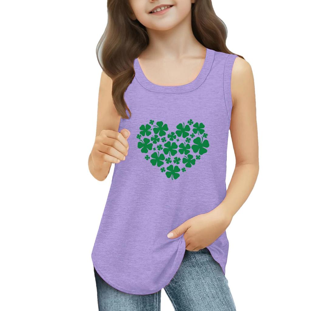 Girls  Kids Summer Crewneck Sleeveless Shirts Tank Tops St. Patrick's Day
