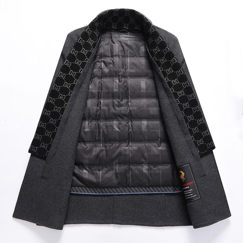 Autumn and Winter Scarf White Goose Down Lining Thickened Mid-length Double-sided Woolen Coat Middle-aged and Elderly Double-sided Woolen Coat