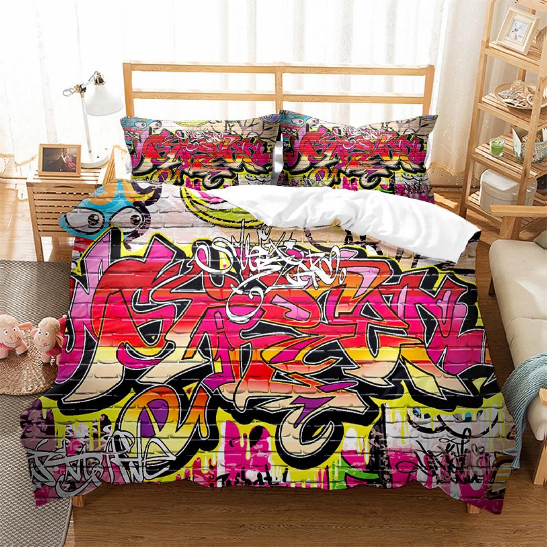 

Hip Hop Grafiti Beding Set 3PCS - Stret Art Spray Print Cover, Urban Style Decor for Tens Adult Peoples Soft Nice 120*200cm Single