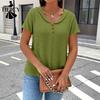 Moda feminina casual verão primavera cor sólida estampa manga curta blusas e camisas