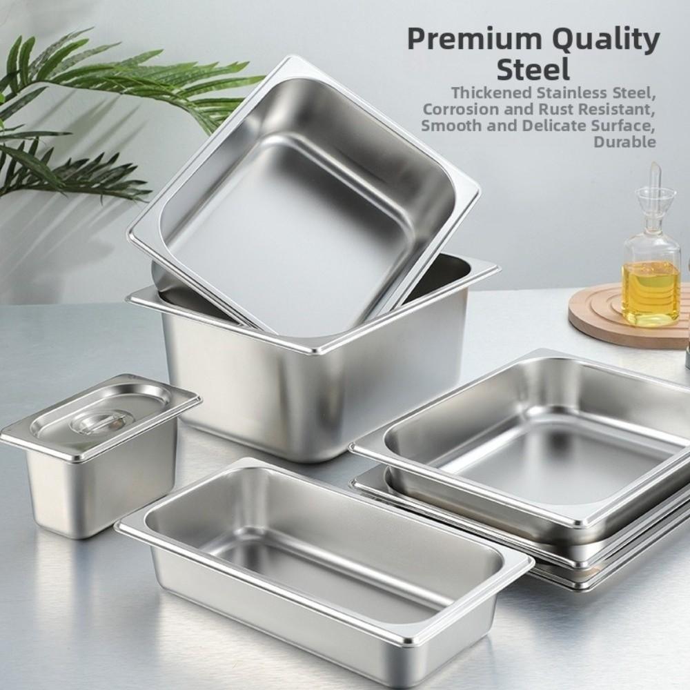 Stainless Steel Food Pan GN Pan with Lid 32.5 cm x 26.5 cm Rectangular Tray Basin Square Basin Thickened Food Storage Container
