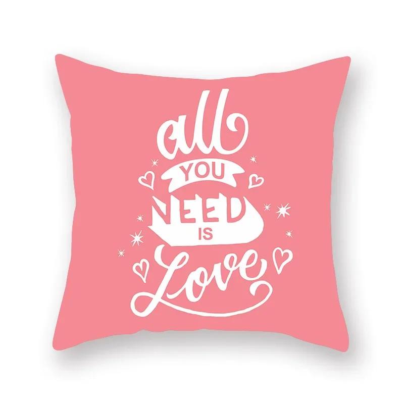 Cute Pink Red Heart Print Home Decor Pillow Sofa Cushion Cover Valentine's Day  Pillowcase
