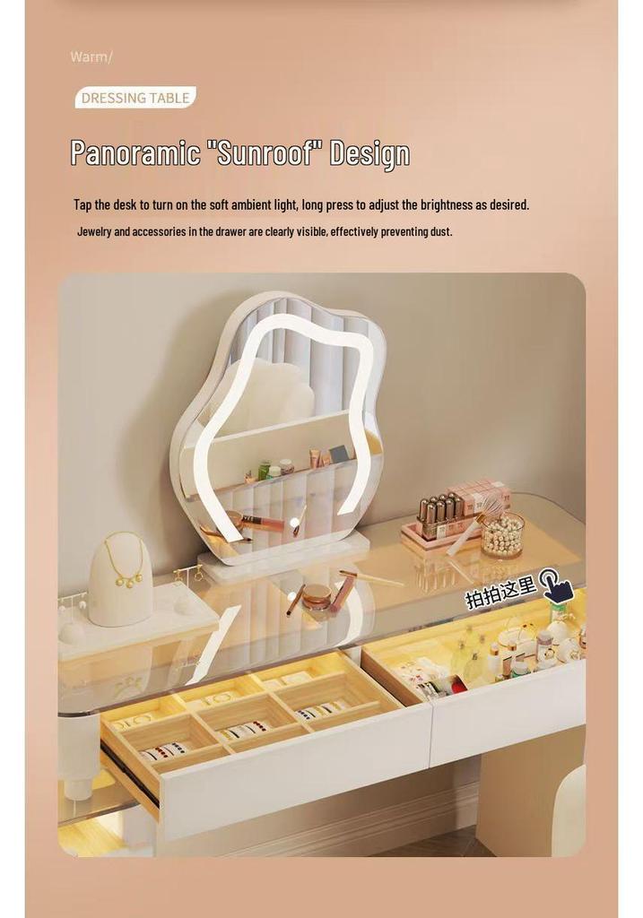 Elegant Solid Wood Vanity Table with Integrated Mirror and Drawers for Bedroom