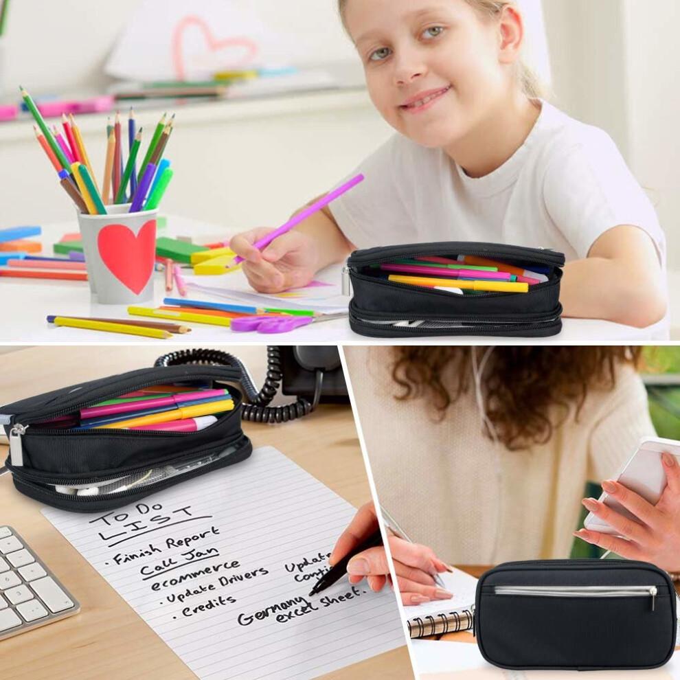 Pencil Case, Large Capacity Pencil Cases Pen Case Pencil Bag Pouch with Big Compartments for School Student Boys Girls and Office, Black
