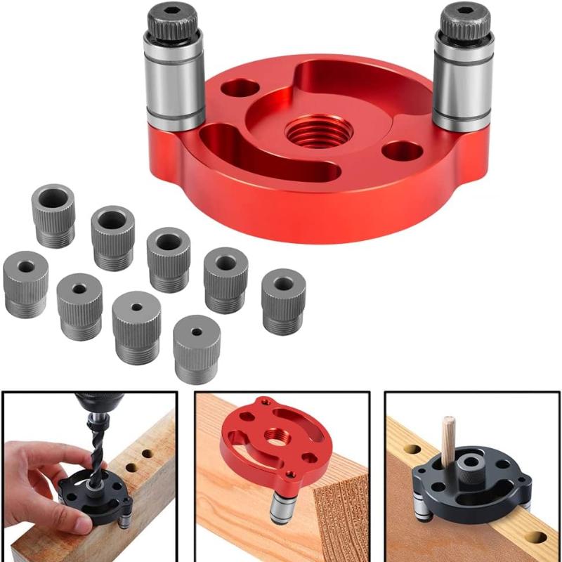 2-10mm Dübelbohrschablone Kit Selbstzentrierender Bohrerführung Locator Mit 8 Stahlbuchsen Holzbearbeitung Aluminiumlegierung Loch Vertikaler Loccher